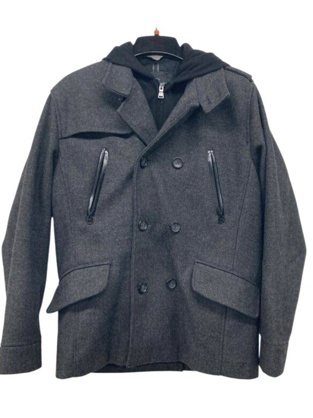 Express Mens Gray Peacoat With Removable Hood Sz L